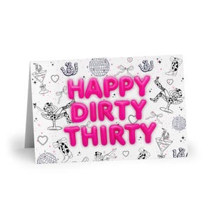 Dirty Thirty 30th Birthday Card, Disco Birthday Card, Cowgirl Theme, Martini Birthday Card, Coquette Birthday Card