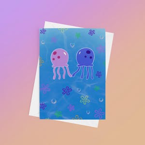 Kwallenwenskaart, grappige verjaardagskaart, zeedierenkaart, cadeau cartoon ventilator