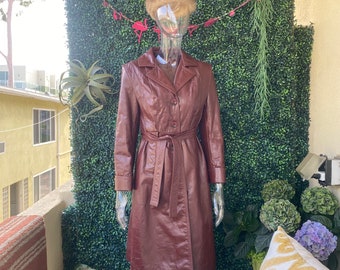 Vintage Burgundy Leather Trench Coat