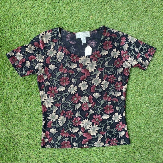 Vintage 90s Floral Semi Sheer Fitted shirt - image 2