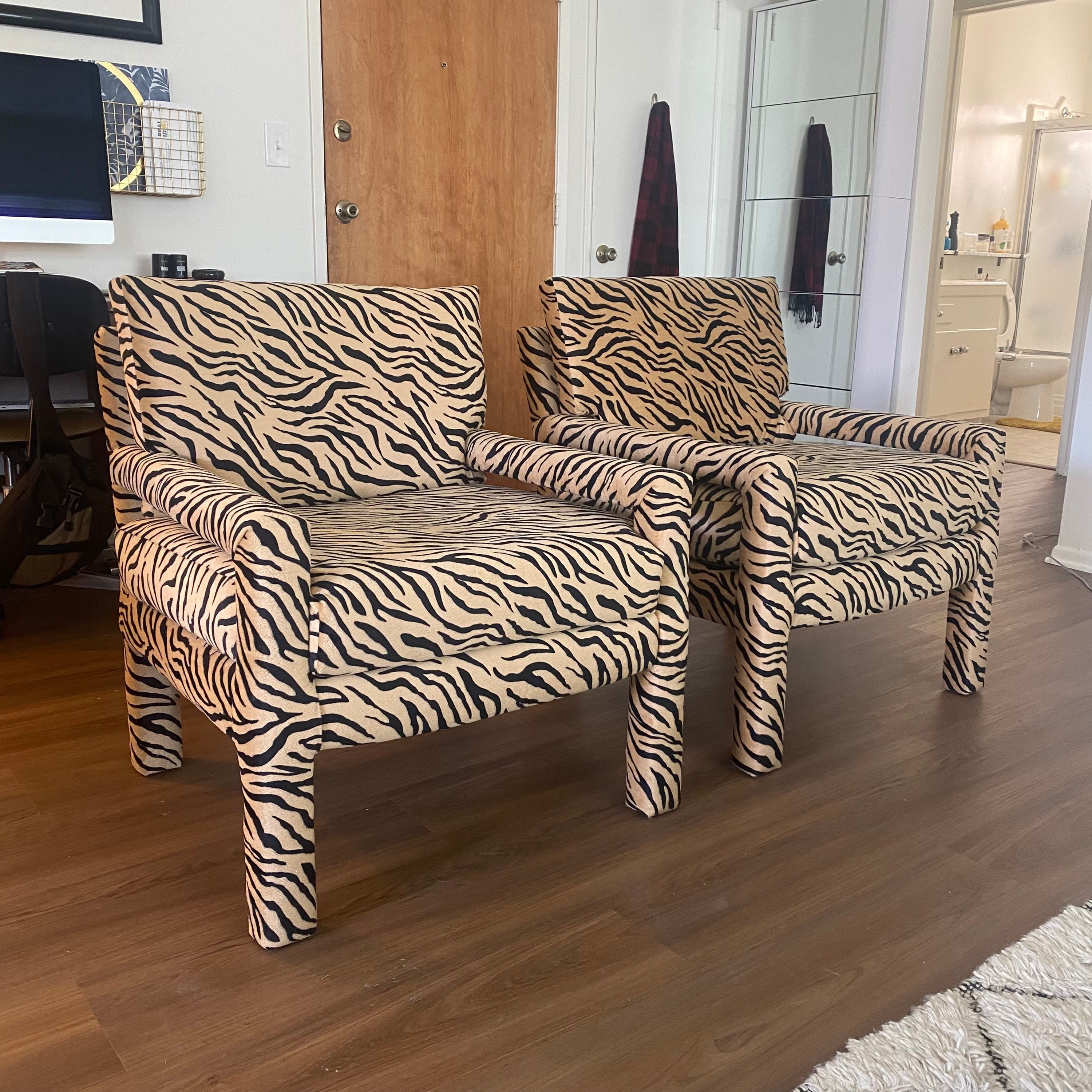 Milo Baughman Thayer Coggin Tiger Print Upholstered Armchairs Etsy Australia