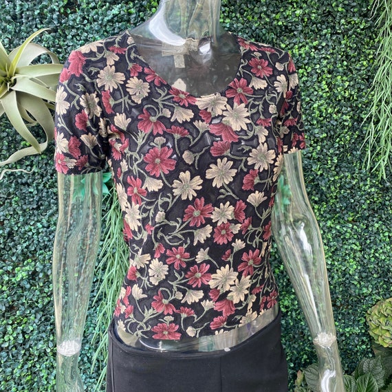 Vintage 90s Floral Semi Sheer Fitted shirt - image 1