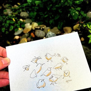 Wings of Joy - Handgemalte Vogel Grußkarte mit persönlicher Note. Innen leer. A5 Karte. Perlglanz mit C6 Umschlag.