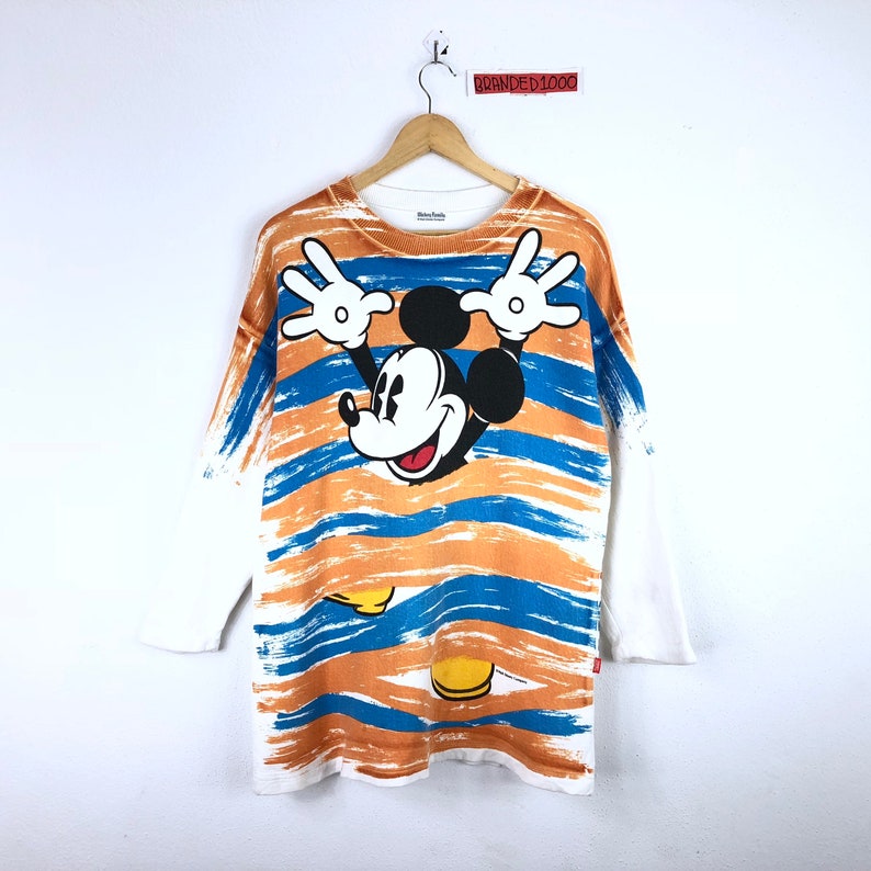 Vintage Mickey Mouse Long Sleeve Sweatshirt Pullover Jumper Sweater Character Fashions Cartoon Disney Rare!!