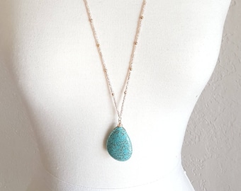 Turquoise Stone Tear Drop Necklaces,Marble Necklaces,Turquoise Tear Drop Necklace,Tear Drop Necklace,Beaded Stone Necklaces,Turquoise Stone