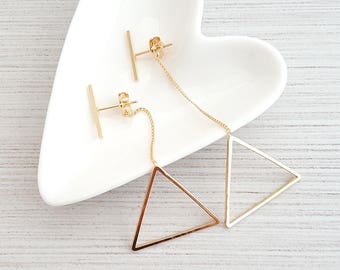 Geo Triangle Drop Ear Jacket Earrings,Triangle Ear Jacket,Triangle Drop Earring,Geo Dangle Earring,Geo Triangle Earring,Triangle Ear Jacket