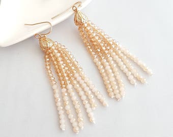 Bead Tassel Dangle Earring,Beaded Tassel Earrings,Bead String Earring,Bead Dangle Earring,Bead Earring,Tassel Earring,Hanging Tassel Earring