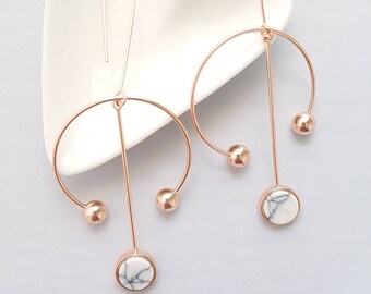 White Marble Rose Gold Earrings,Marble Stone Rose Gold Earrings,White Stone Earrings,White Marble Earrings,Marble Dangle Earring,Geo Earring