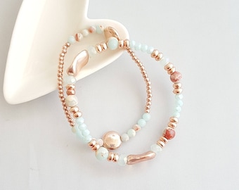 Marble Bead Bracelet Set,Howlite Bracelet,Marble Bracelet,Stone Bead Bracelets, Jade Bead Bracelets,Boho Marble Bead Bracelet,Boho Bracelet