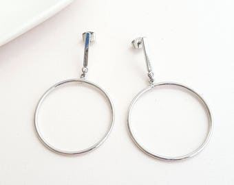 Geo Circle with Bar Silver Earring,Geo Circle Earring,Circle Bar Earring,Circle Earring,Circle Bar Dangle Earring,Circle Drop Dangle Earring