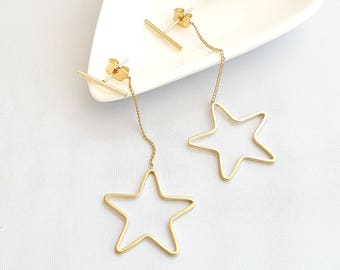 Star Drop Ear Jacket Earrings,Bar Star Drop Ear Jacket,Star Drop Earring,Geo Dangle Earring,Geo Star Earring,Star Ear Jackets,Geo Ear Jacket