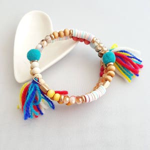 Boho Multi Beads Bangle,Wrap Beads Bracelet,Bead Tassel Bracelet,Boho Multi Color Beads with Tassel,Multi Beads Wrap Bracelet,Wrap Bracelet