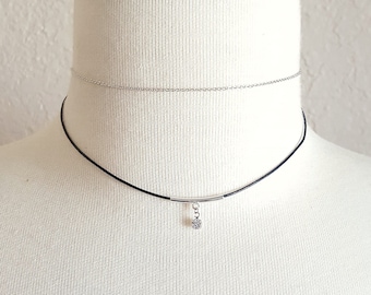 Curved Silver Bar Cubic Choker,Cubic Choker,Silver Layering Choker,Silver Bar Choker,Tiny Bar Choker,Double Layer Choker,Bar Choker Necklace