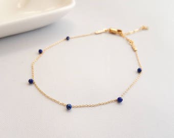 Tiny Lapis Lazuli Beads Statement Gold Bracelet,Minimalist Bracelet,Metaphysical Bracelet,Blue Beads Bracelet,Dainty Lapis Lazuli Bracelet