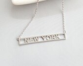 New York Bar Necklace, Destination Bar Necklace, Location Bar Necklace, State Bar Necklace, Engraved Bar Jewelry, Destination Gift