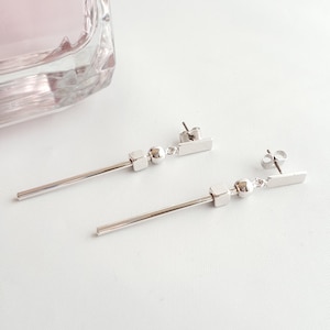 Silver Bar Dangle Earrings,Silver Rectangle Bar Earrings,Bar Dangle Earrings,Circle Drop Dangle Earrings,Rectangle Drop Earrings,Minimalist