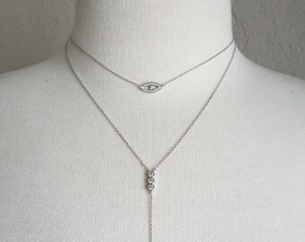 Layered Cubic Silver Eye Choker, Silver Choker, Eye Choker, Silver Chain Choker, Crystal Cubic Silver Choker, Cubic Eye Choker,CZ Eye Choker