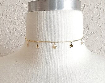 Star Charm Gold Chain Choker,Gold Star Choker,Layering Choker,Gold Layer Choker,Star Charm Dangle Choker,Minimalist Choker,Minimal Layering