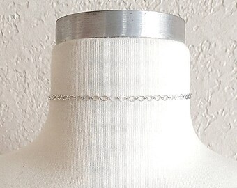 Delicate Silver Plated Chain Choker: Minimalist Layering Necklace