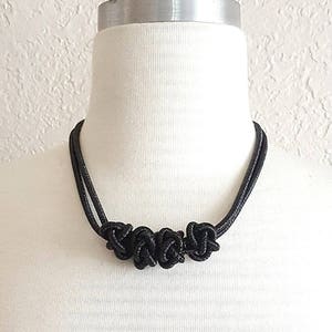 Black Metallic Semi-Rigid Knot Necklace,Black Knot Necklace,Knot Necklace,Metallic Rigid Rope Necklace,Glam Cord Necklace,Collar Necklace