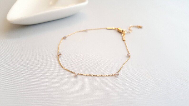 Tiny Light Grey Beads Statement Gold Bracelet,Minimalist Bracelet,Metaphysical Bracelet,Lt. Grey Beads Bracelet,Dainty Beads Bracelet image 2