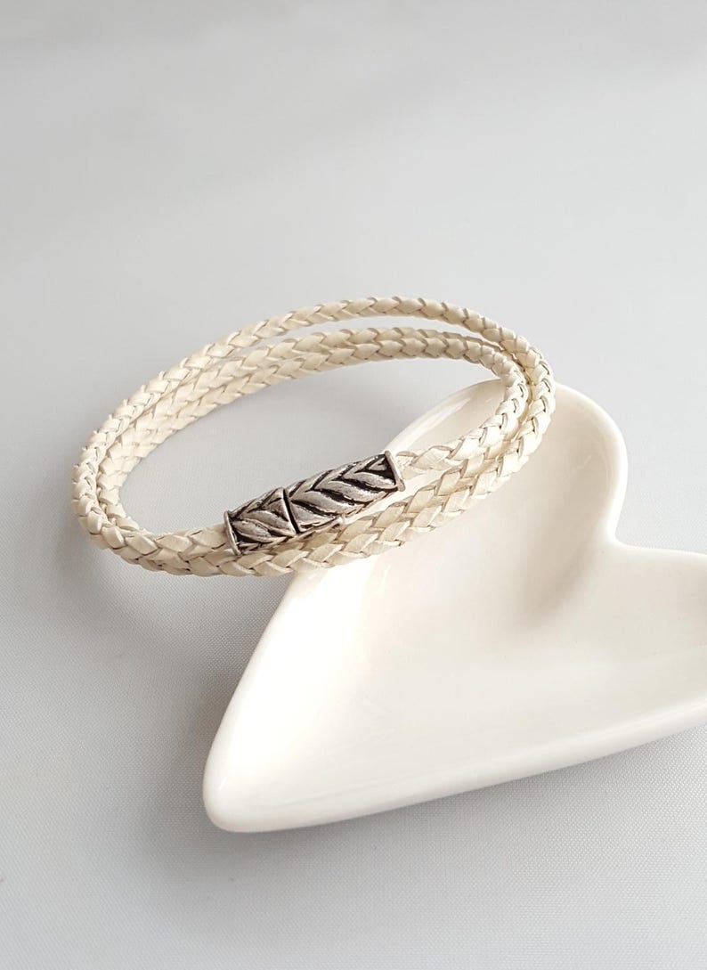 White Leather Braided Bracelet,Eternity Leather Braided Bracelet,Leather Braided Wrap Bracelet,Boho Leather Wrap Bracelet,Braided Bracelet image 2