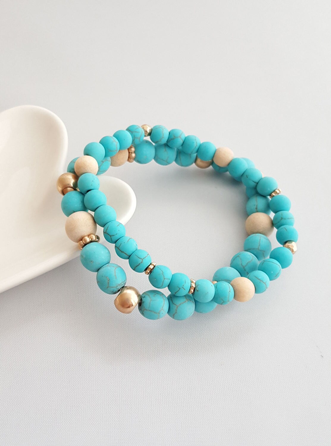 Turquoise Marble Set Braceletstuquoise Bead Braceletsmarble - Etsy