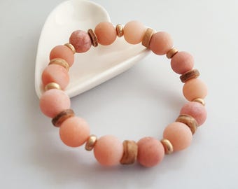 Peach Marble Bracelets,Peach Bead Bracelets,Marble Bead Bracelets,Boho Bead Bracelets,Peach Stone Bead Bracelets,Boho Marble Bead Bracelets