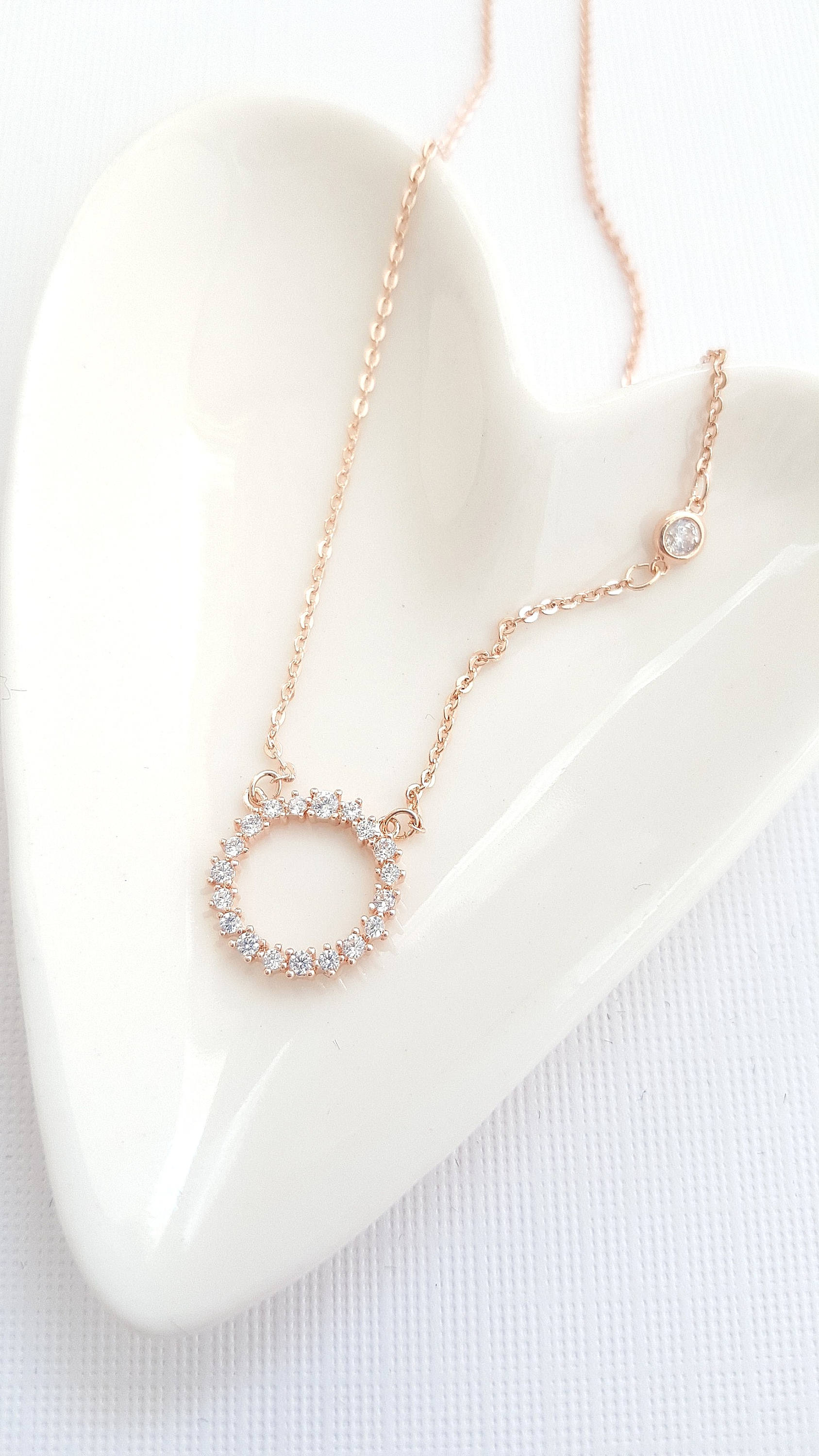 Rose Gold Paved Circle Necklace,Paved Cubic Necklace,Rose Gold Statement Necklace,Paved Dainty Circle Necklace,Paved Geo Minimalist Necklace