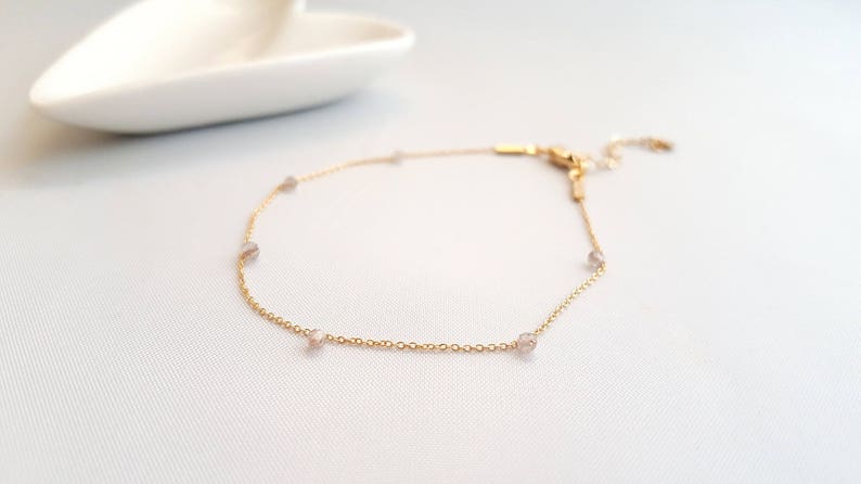 Tiny Light Grey Beads Statement Gold Bracelet,Minimalist Bracelet,Metaphysical Bracelet,Lt. Grey Beads Bracelet,Dainty Beads Bracelet image 4