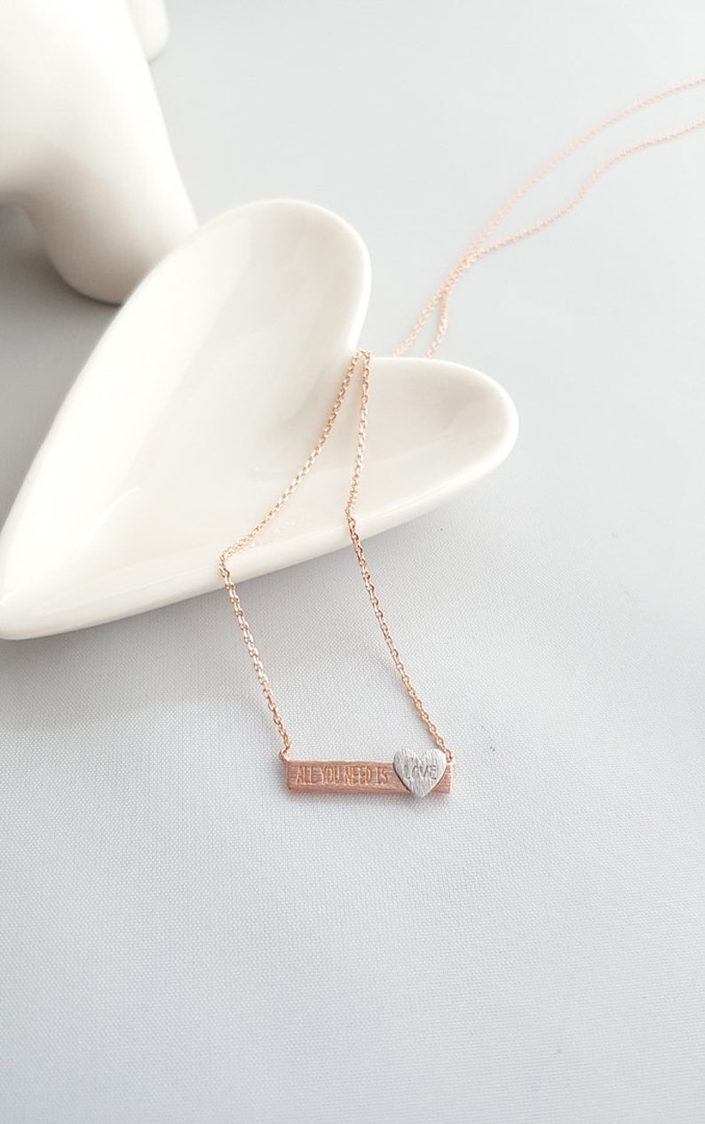 3D Heart With Rose Gold Bar Necklaceplated Rose Gold Bar - Etsy