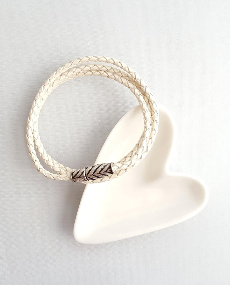 White Leather Braided Bracelet,Eternity Leather Braided Bracelet,Leather Braided Wrap Bracelet,Boho Leather Wrap Bracelet,Braided Bracelet image 4