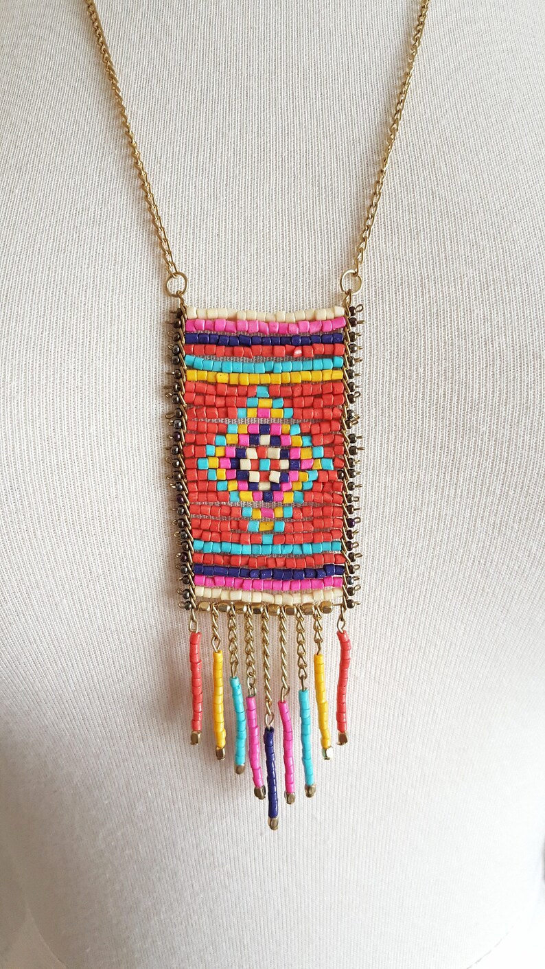 Tribal Beaded Necklaceboho Bead Necklace Ethnic Etsy