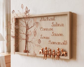 Regalo de 7º aniversario para él o ella, árbol genealógico de cobre personalizado con nombres, regalo personalizado de 7º aniversario para esposa o esposo.