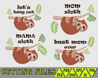 Sloth SVG mama mom vector sloth family baby Sleeping sloth life cutting file Hanging Sloth mode day sloth svg birthday sloth face