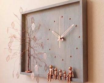 7 Year Anniversary Gift for Him and Her, Copper Anniversary Handmade Family Wall Clock, Custom 7th Anniversary Present for Men