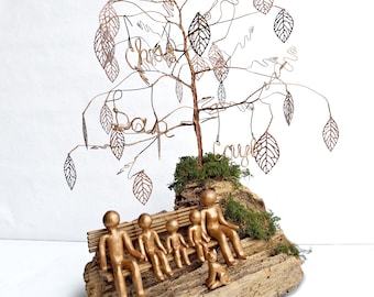 Regalo de 7º aniversario para hombres, 7 años para ella, para él, Árbol de cobre, árbol genealógico, sauce, figuritas, escultura, hombre, mujer, 22º aniversario, esposa, esposo