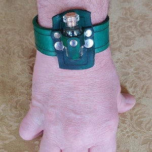 potion holder bracelet in dark green color genuine leather