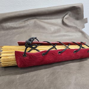 Genuine leather hair on leather parasol holder in red