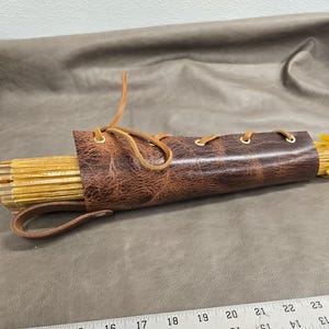 Genuine leather parasol holder in crackled brown