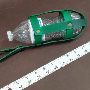 Genuine leather hand made water bottle holder in kelly green
