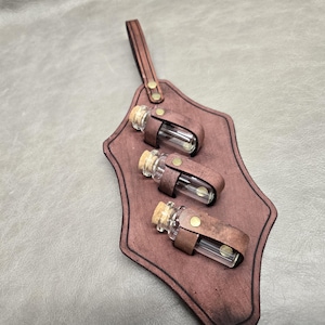 Genuine leather Triple potion bottle holder in antique mahogany color