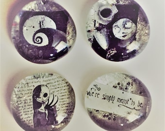 Set of 4 We're Meant To Be - Nightmare Before Christmas Style Magnet/Pins, Jack Skellington, Sally, His and Hers