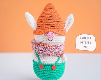 Crochet Bunny Gnome, Crochet Easter Bunny, Crochet Easter Pattern, Amigurumi Easter Pattern,  Gnome Pattern