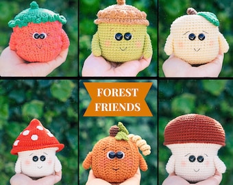 6 CROCHET PATTERNS: Crochet Pumpkin, Crochet Mushroom, Crochet Acorn, Crochet Apple, Crochet Fly Agaric, Crochet Raspberry