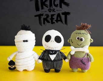 3 CROCHET PATTERNS: Crochet Skeleton, Crochet Mummy, Crochet Zombie, Crochet Halloween Pattern, Crochet Jack Skellington
