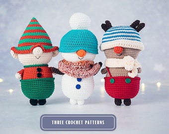 3 in 1: Crochet Elf, Crochet Snowman, Crochet Reindeer, Crochet Christmas Pattern, Crochet Gnome Pattern, Christmas Amigurumi Pattern