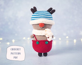 Crochet Reindeer Gnome, Crochet Christmas Reindeer Pattern, Gnome Crochet Pattern, Amigurumi Gnome, Christmas Gnome Pattern