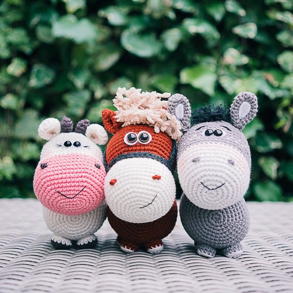 3 Crochet Patterns: Daisy the Cow, Scotty the Pony, Donny the Donkey, Crochet Pattern, Amigurumi Pattern