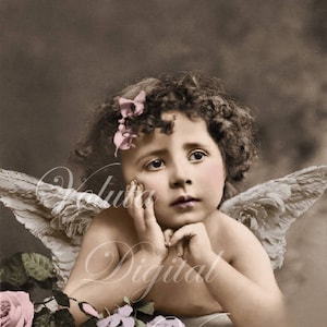 Bel ange pensif. Téléchargement numérique - Carte postale vintage édouardienne.